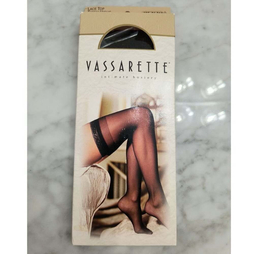 NEW - Vassarette Black Lace Top Thigh-High Intimate Hosiery - Women's M/L
